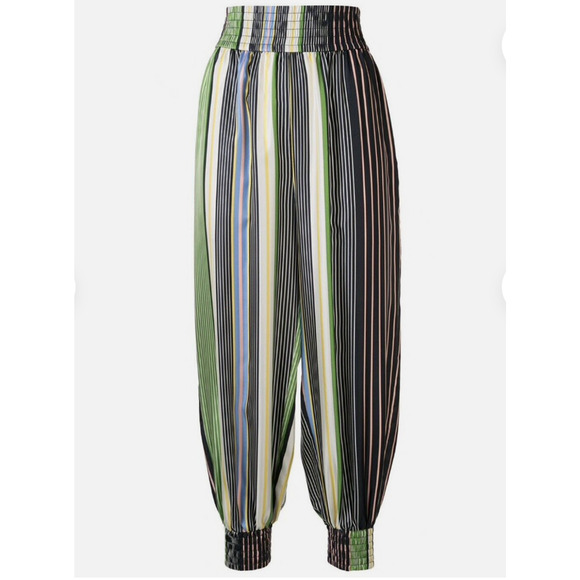 NWOT Tory Burch Green Blue White Multi Stripe Silk Harem Pants Banded Cuffs 2 - Picture 10 of 10